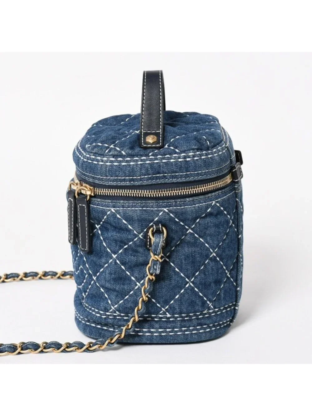 Chanel Vanity Chain Shoulder Bag CC Logo Denim Wild Stitch Gold
